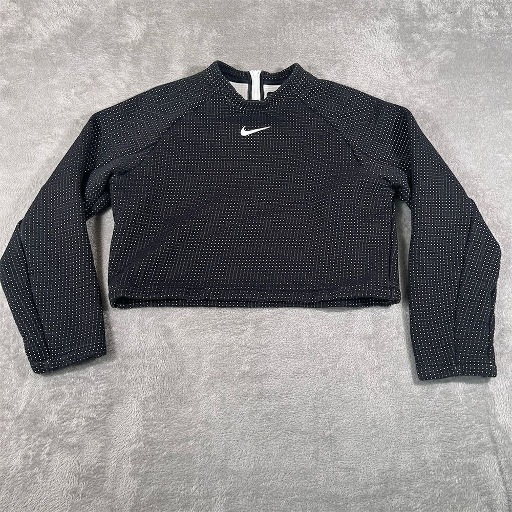 Nike Pro Tech Pack Crop Top Womens Small Black Polka Dot Long Sleeve CZ1859-010